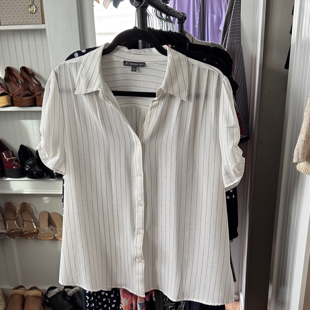 Adrianna Papell Ivory Pinstripe Button Down Shirt SzL